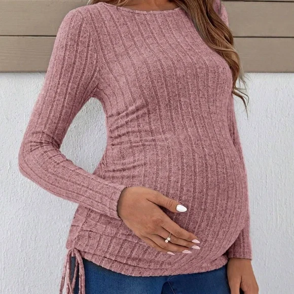 Maternity Ruched Side Ribbed Long Sleeve Top - Picture 12 of 15